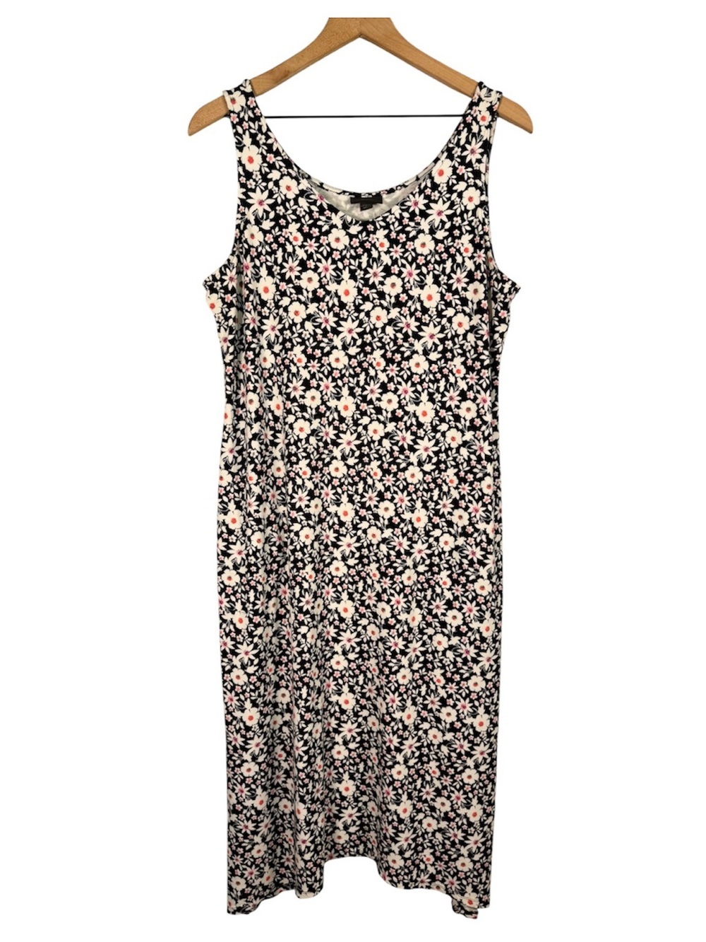 J. JILL Wearever Collection Dress Black Ditsy Floral Midi Jersey Knit Sz LP